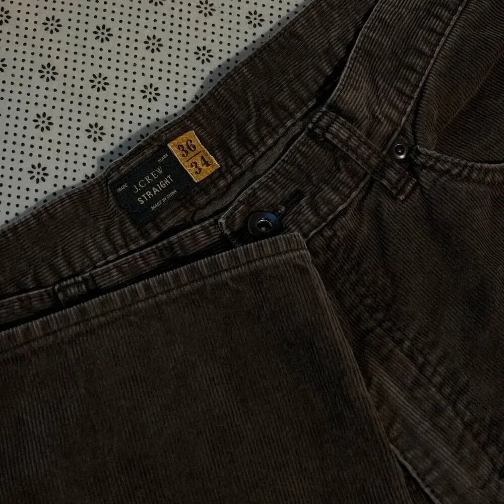 J.Crew Straight Corduroy Pants 36x34 Brown 5-Pocket Mens Cord Trousers